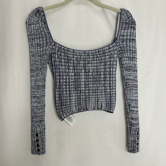 Self Portrait cropped knit top long sleeves gray space dye size small - Picture 5 of 6